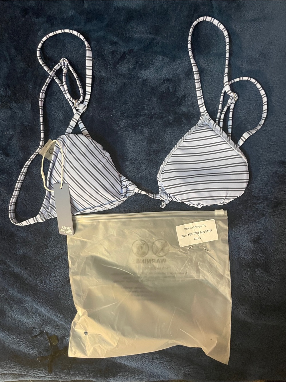 👙 Grey Bandit Gray & White Striped Triangle Bikini Top - Gray Bandit